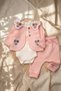Aura Baby Girl 3-Piece Set - Lace Collared Waffle Knit Cardigan, Cotton Bodysuit and Pants Set - Pink - 4