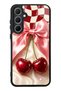 Samsung A35 Glossy Phone Case with Cherry Picnic Bow Design