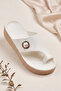 Eva Auralight Women's Flip Flops with Thick Sole Off-White - Ecru Slippers - Stoned Pearl Detailed Straw - 4