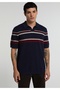 Regular Fit Polo Neck Jacquard Men's Navy Blue Short Sleeve Sweater
