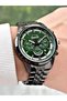 Functional Black-Green Color Steel Band Steel Case Men's Wristwatch 2204Mr - 2
