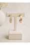 Women's Gold Color Zircon Stone Thick Hoop Earrings, Double Sided - 2