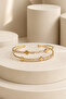 Women's Gold Color Clover Figured Baguette Stone Double Row Clasp Bracelet - 6