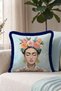 Floral Women Portrait Artistic Fringed Pillowcase - Ethnic Floral Navy Blue Tassel Throw Pillow Cover - 3