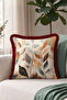Leaf Patterned Elegant Fringed Pillowcase - Abstract Botanical Bohemian Beige Burgundy Tassel Throw Pillow Cover