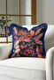 Exotic Tropical Bird Fringe Pillowcase - Paradise Garden Pink Navy Blue Tassel Throw Pillow Cover - 6