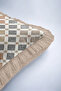 Fringed Pillowcase with Geometric Mosaic Motif - Elegant Ethnic Bohemian Beige Mink Tassel Throw Pillow Cover - 8