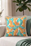 Tropical Leaf Motif Fringed Pillowcase - Exotic Orange Turquoise Mink Tassel Throw Pillow Cover