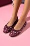 Sintra Burgundy Satin Polka Dot Bow Ballerina Flats - 2