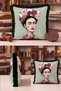 Flower Crowned Woman Portrait Motif Fringed Pillowcase-Artistic Green Black Tassel Throw Pillow Cover - 5