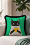 Elegant Cup-Shaped Fringed Pillowcase with Decorative Cat Figure - Adorable Pet Black Tassel Throw Pillow Cover - 3