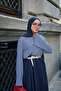 Women's Lycra Thick Striped Long Sleeve Bodysuit Navy Blue - 2