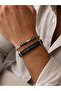 Men's Modern Leather and Wicker Steel Bracelet Casual Stylish Design