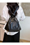 Black Solid Zip Closure Backpack - 5