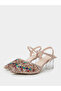 Beige Rhinestone Pointed Toe Slingback Pumps - 2