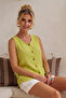 Yellow V-Neck Sleeveless Buttoned Casual Muslin Woven Blouse with Buttons on the Sides 58 56 - 5