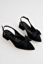 Ba04608 Women's Black Bow Short 4 cm Heeled Shoes - 2