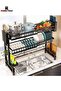 Large Capacity Dish Drainer Drying Rack Telescopic Adjustable Length Kitchen Rack Multifunctional Expandable Counter Organizer Over Sink Space Saver Dish Rack - 2 Tier