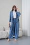Women's Bat Sleeve Denim Kimono Cardigan and Denim Pants Top and Bottom Set - 3