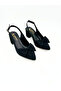 Black Fabric Thick Heeled Bow Detailed Open Back Pointed Toe Women's Siteletto Vdz02023 - 6