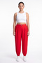 Women's Red Summer Pants with Elastic Waist and Cuffs and Stone Detailing