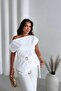 Women's Asymmetrical Cut Modal Fabric Blouse with Buckle Detail and Belt - 6