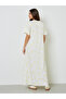 Beige Floral Print Short Sleeves Shift Maxi Dress - 4