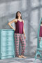 Women's 95% Viscose Burgundy Plaid Shepherd Stitched Pajama Set - 3