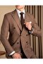 Slim Fit Men's Double-Breasted Pointed Collar Jacket Pants Suit Brown T20110-03 - 4
