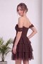 Women's Corset-Look Layered Skirted Lace Mini Dress Brown, Aqua Green, Ecru, Black, Burgundy - 5