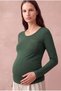 Maternity and Postpartum Dark Green Modal Crew Neck Long Sleeve Pocket Detailed T-Shirt Whitney - 4