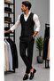 Men's Black Slim Cut Vest Pants 2-Piece Suit Special Production Wrinkle-Free Dobby Fabric