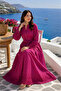 - Berry Pink Embroidered Belted Modest Maxi Dress - 4
