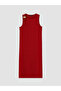 Lcw Comfort Red Crew Neck Gathered Textured Dress