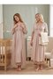 New Season Beige Special Lace Detailed 100% Cotton Breastfeeding-Friendly Design Maternity Dressing Gown Nightgown Set - 8