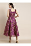 Jacquard Floral Print Self Belt Maxi Dress - 3