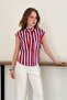 قميص مخطط بدون أكمام - أحمر أزرق |   D3095