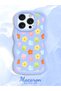 iPhone 16 Pro Max Compatible Case with Camera Protection Blue Silicone Couple Phone Case with Floral Pattern - 2