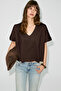 Orelia Women's 100% Organic Cotton Comfortable Fitted Deep V-Neck Brown T-Shirt - 2