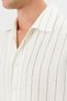 Ecru Linen Blend Striped Relax Fit Men's Short Sleeve Shirt - 7