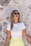Yellow Crew Neck Embroidered Crop Tshirt - 2