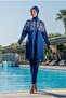 Women's Long Sleeve Cropped Zippered Navy Blue Hijab Swimsuit C4T0N362-2