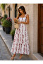 Romantic Summer Dress! Women's Strappy Square Neck Bow Detailed Patterned Long Single Jersey Dress - 2