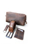 100% Genuine Crazy Cowhide Leather Set of 4 - Handbag, Belt, Card Holder, Keychain - Combination - 3