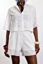 White 100% Cotton Embroidered Shirt and Lined Shorts Set Rob39429 - 4