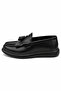 Men's Black, Patent Leather, Matte Tasseled Thick Sole Loafer Shoes, Laceless Casual Shoes - 4