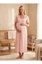 New Season Powder Summer Breastfeeding Feature Scallop Linen Detailed Design Short Sleeve 100% Cotton Maternity Nightgown - 2