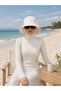 Women's White Bucket Hat with Bow Detail - (Adjustable with the Hat's Brim for Tesettüre) Bucket Hat with Adjustable Velcro on the Back - 2