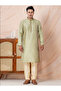 Mens Lime Green Self Design Jacquard Silk Kurta Set