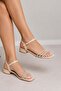 Women's Ebiy Cream Ankle Strap Stone Banded 4 cm Short Classic Heel Shoes - 3
